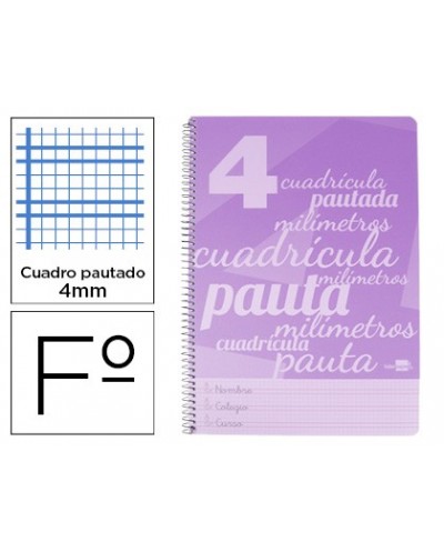 Cuaderno espiral liderpapel folio pautaguia tapa plastico 80h 75gr cuadro pautado 4mm con margen color violeta