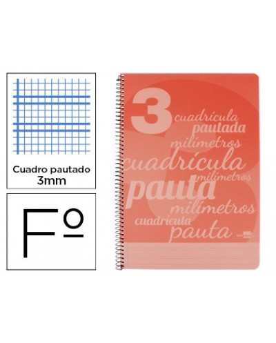 Cuaderno espiral liderpapel folio pautaguia tapa plastico 80h 75gr cuadro pautado 3mm con margen color rojo