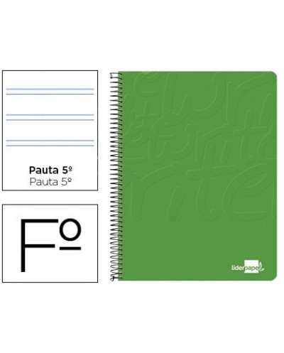 Cuaderno espiral liderpapel folio write tapa blanda 80h 60gr pauta 25 mm con margen color verde