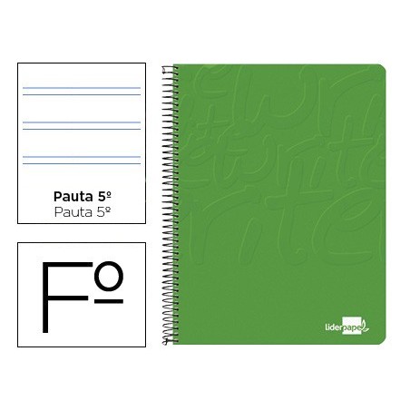 Cuaderno espiral liderpapel folio write tapa blanda 80h 60gr pauta 25 mm con margen color verde