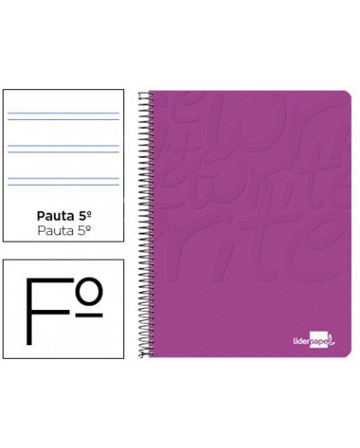 Cuaderno espiral liderpapel folio write tapa blanda 80h 60gr pauta 25 mm con margen color rosa
