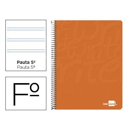 Cuaderno espiral liderpapel folio write tapa blanda 80h 60gr pauta 25 mm con margen color naranja