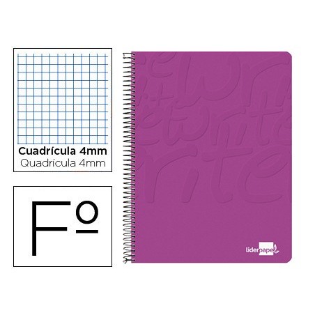 Cuaderno espiral liderpapel folio write tapa blanda 80h 60gr cuadro 4mm con margen color rosa