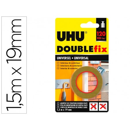 Cinta adhesiva uhu doublefix marron doble cara extra fuerte 15 m x 19 mm