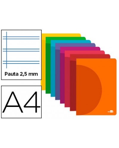 Libreta liderpapel 360 tapa de plastico a4 48 hojas 90g m2 pauta 5 25mm con margen colores surtidos