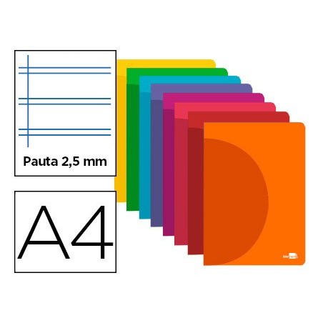 Libreta liderpapel 360 tapa de plastico a4 48 hojas 90g m2 pauta 5 25mm con margen colores surtidos