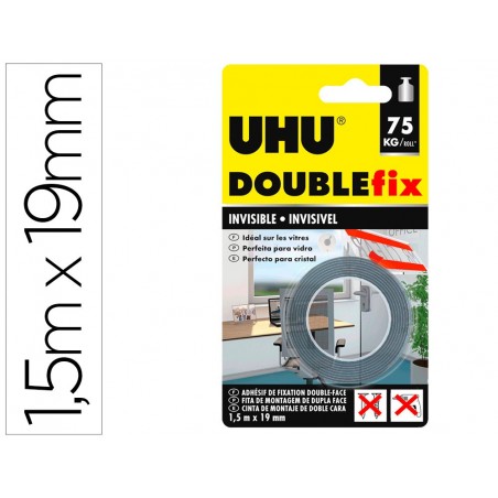 Cinta adhesiva uhu doublefix invisible doble cara extra fuerte 15 m x 19 mm