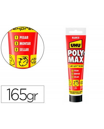 Adhesivo de montaje uhu poly max express blanco tubo de 165 gr