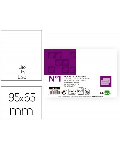 Ficha liderpapel lisa nº1 65x95mm paquete de 100 180g