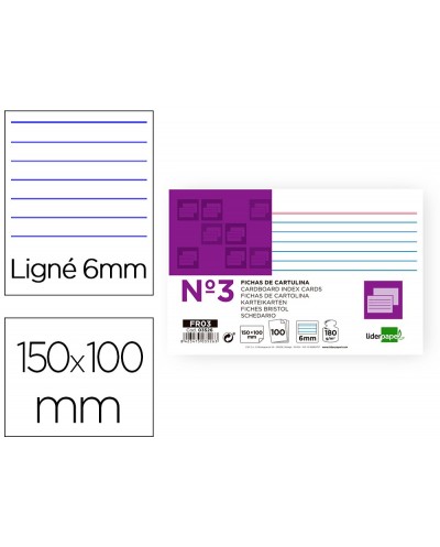 Ficha liderpapel rayada nº3 100x150mm paquete de 100 180g