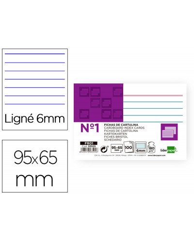 Ficha liderpapel rayada nº1 65 x 95mm paquete de 100 180g