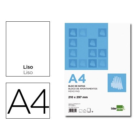 Bloc notas liderpapel liso a4 80 hojas 60g m2