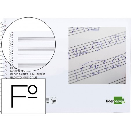Bloc musica liderpapel pentagrama 3mm folio apaisado 20 hojas 100g m2