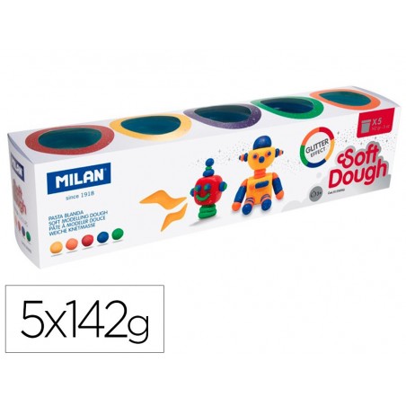 Pasta milan para modelar soft dough glitter caja de 5 botes colores surtidos 142 g