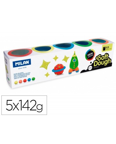 Pasta milan para modelar soft dough neon caja de 5 botes colores surtidos 142 g