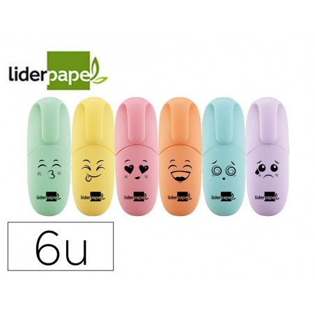 Rotulador liderpapel mini fluorescente pastel estuche de 6 unidades colores surtidos