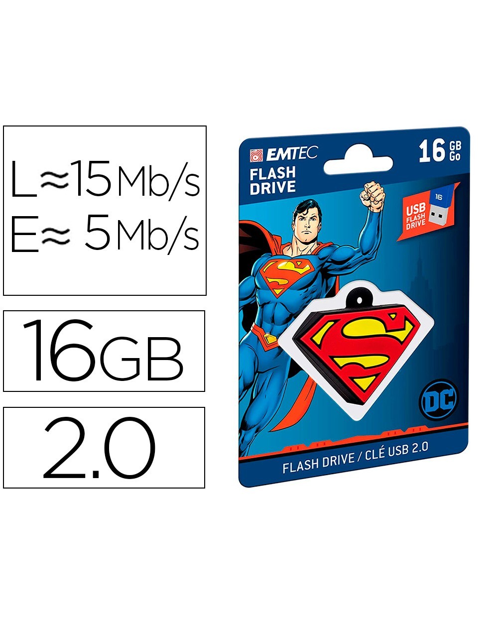 Memoria usb emtec flash 16 gb usb 20 collector superman