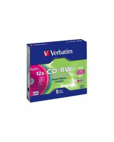 Cd rw verbatim capacidad 700mb velocidad 12x caja slim color pack 5unidades