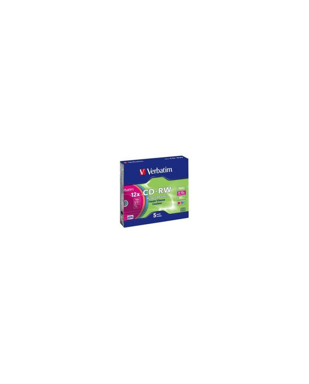 Cd rw verbatim capacidad 700mb velocidad 12x caja slim color pack 5unidades