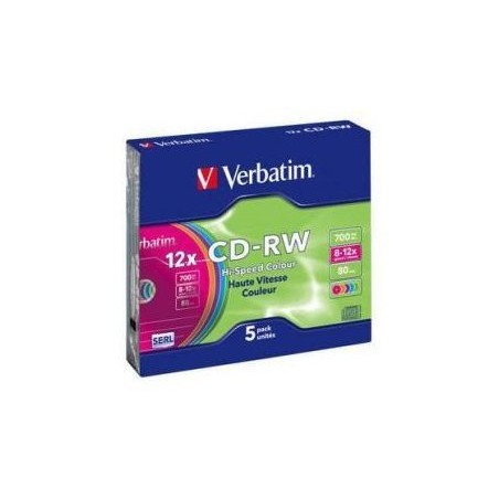 Cd rw verbatim capacidad 700mb velocidad 12x caja slim color pack 5unidades