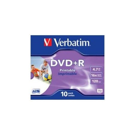 Dvdr verbatim imprimible capacidad 47 gb velocidad 16x pack 10 unidades