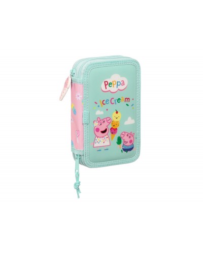 Plumier escolar safta doble cremallera 28 piezas peppa pig ice cream 40x125x195 mm