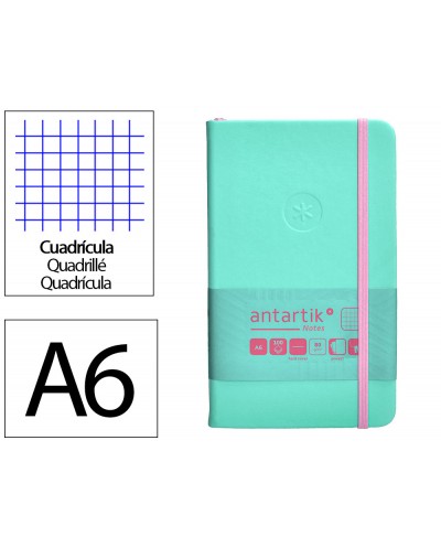 Cuaderno con gomilla antartik notes tapa dura a6 hojas cuadricula rosa y turquesa 100 hojas 80 gr fsc