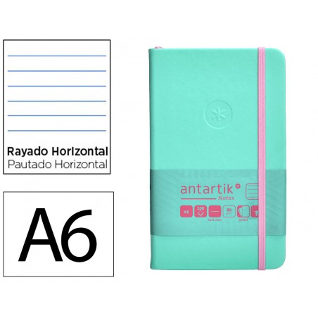 Cuaderno con gomilla antartik notes tapa dura a6 hojas rayas rosa y turquesa 100 hojas 80 gr fsc