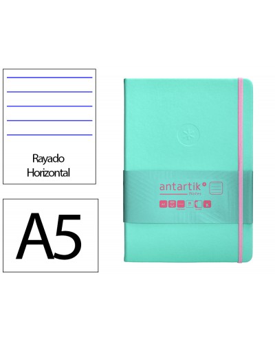 Cuaderno con gomilla antartik notes tapa dura a5 hojas rayas rosa y turquesa 100 hojas 80 gr fsc