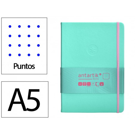 Cuaderno con gomilla antartik notes tapa dura a5 hojas puntos rosa y turquesa 100 hojas 80 gr fsc