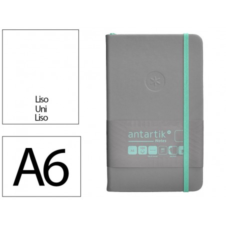 Cuaderno con gomilla antartik notes tapa dura a6 hojas lisas gris y turquesa 100 hojas 80 gr fsc