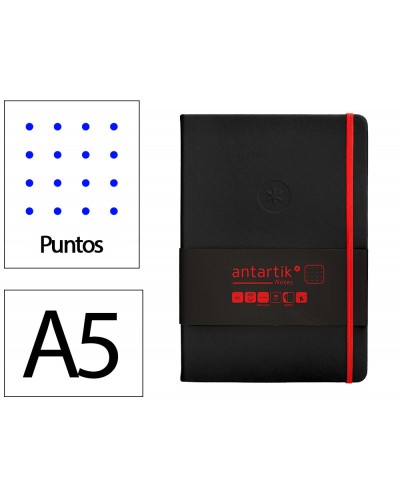 Cuaderno con gomilla antartik notes tapa dura a5 hojas puntos negro y rojo 100 hojas 80 gr fsc