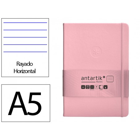 Cuaderno con gomilla antartik notes tapa dura a5 hojas rayas rosa pastel 100 hojas 80 gr fsc