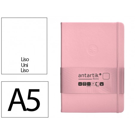 Cuaderno con gomilla antartik notes tapa dura a5 hojas lisas rosa pastel 100 hojas 80 gr fsc