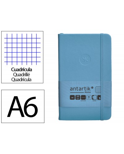 Cuaderno con gomilla antartik notes tapa dura a6 hojas cuadricula azul claro 100 hojas 80 gr fsc