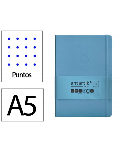 Cuaderno con gomilla antartik notes tapa dura a5 hojas puntos azul claro 100 hojas 80 gr fsc