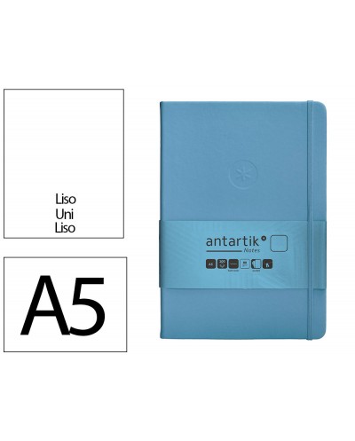 Cuaderno con gomilla antartik notes tapa dura a5 hojas lisas azul claro 100 hojas 80 gr fsc