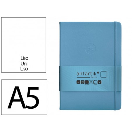 Cuaderno con gomilla antartik notes tapa dura a5 hojas lisas azul claro 100 hojas 80 gr fsc