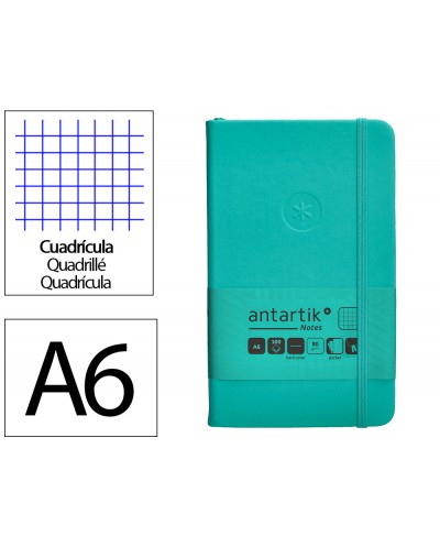 Cuaderno con gomilla antartik notes tapa dura a6 hojas cuadricula turquesa 100 hojas 80 gr fsc