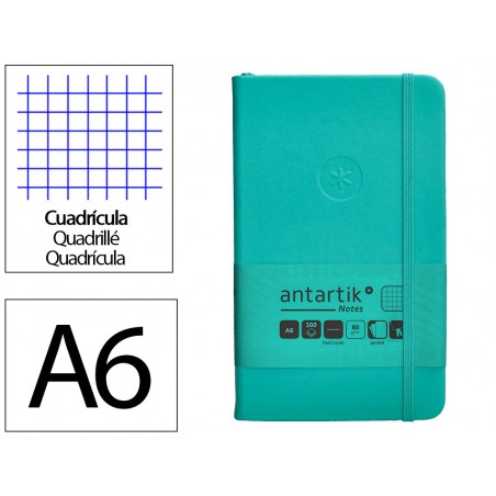 Cuaderno con gomilla antartik notes tapa dura a6 hojas cuadricula turquesa 100 hojas 80 gr fsc