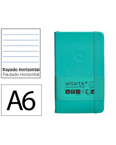 Cuaderno con gomilla antartik notes tapa dura a6 hojas rayas turquesa 100 hojas 80 gr fsc