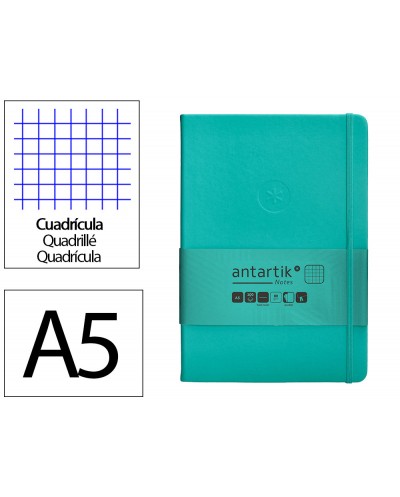 Cuaderno con gomilla antartik notes tapa dura a5 hojas cuadricula turquesa 100 hojas 80 gr fsc