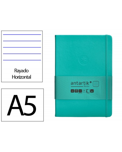 Cuaderno con gomilla antartik notes tapa dura a5 hojas rayas turquesa 100 hojas 80 gr fsc