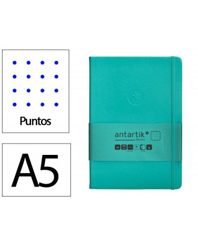 Cuaderno con gomilla antartik notes tapa dura a5 hojas puntos turquesa 100 hojas 80 gr fsc