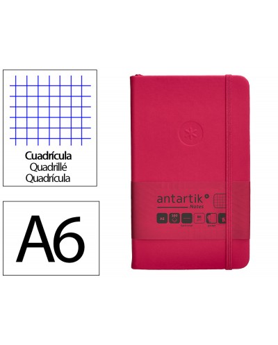 Cuaderno con gomilla antartik notes tapa dura a6 hojas cuadricula burdeos 100 hojas 80 gr fsc