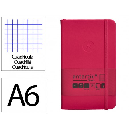 Cuaderno con gomilla antartik notes tapa dura a6 hojas cuadricula burdeos 100 hojas 80 gr fsc