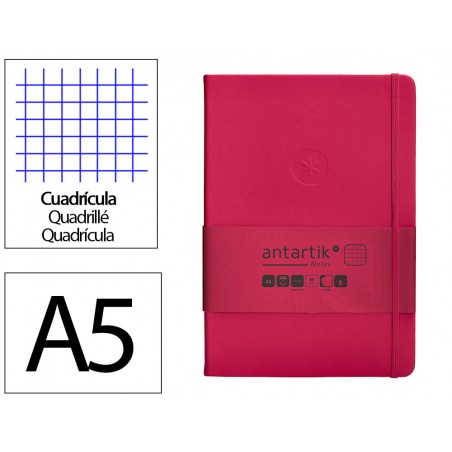 Cuaderno con gomilla antartik notes tapa dura a5 hojas cuadricula burdeos 100 hojas 80 gr fsc