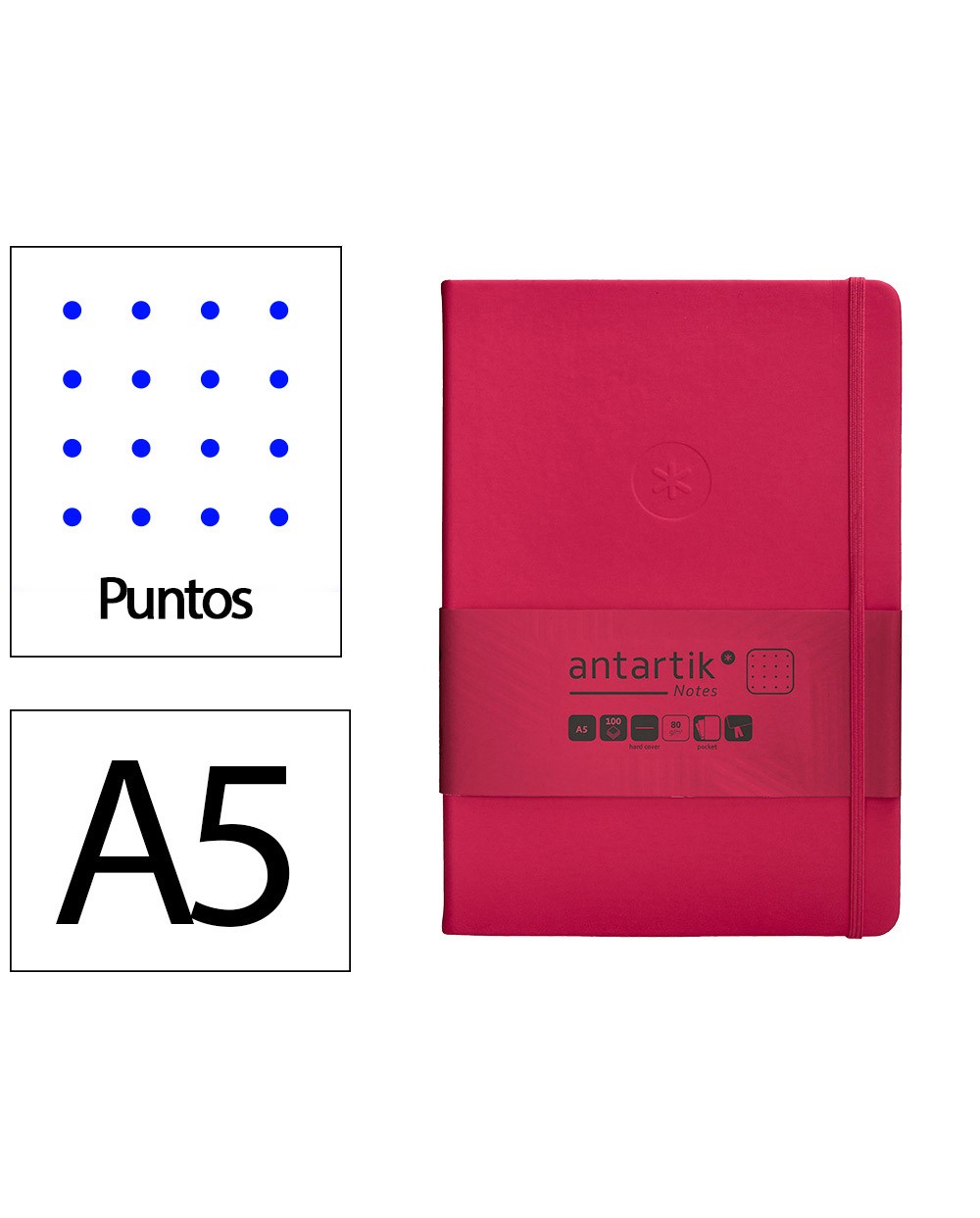 Cuaderno con gomilla antartik notes tapa dura a5 hojas puntos burdeos 100 hojas 80 gr fsc