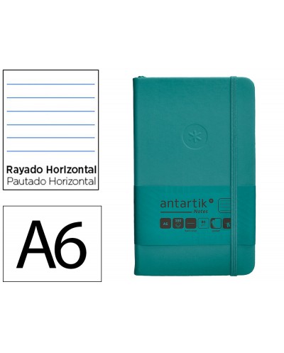 Cuaderno con gomilla antartik notes tapa dura a6 hojas rayas verde aguamarina 100 hojas 80 gr fsc