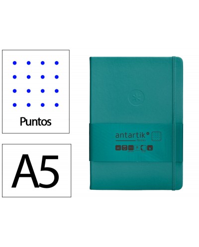 Cuaderno con gomilla antartik notes tapa dura a5 hojas puntos verde aguamarina 100 hojas 80 gr fsc